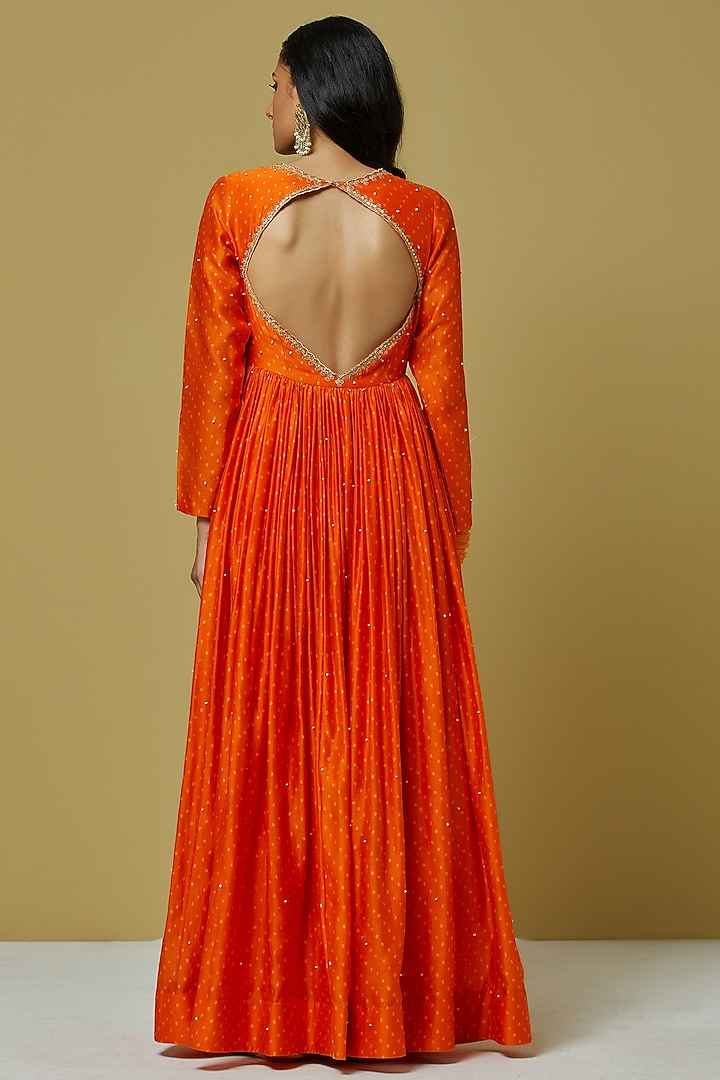 Orange Chanderi Party Wear Gown by Ikshita Choudhary at Pernia's Pop Up Shop