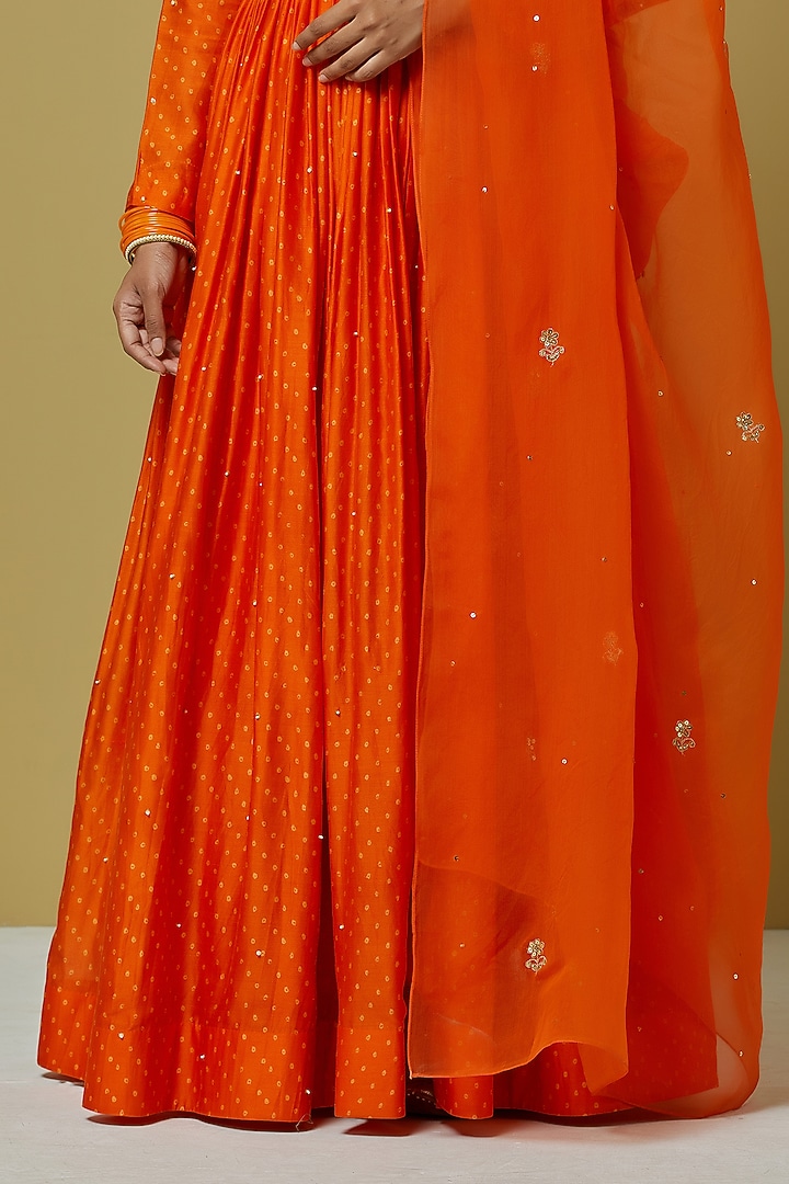 Orange Chanderi Party Wear Gown by Ikshita Choudhary at Pernia's Pop Up Shop