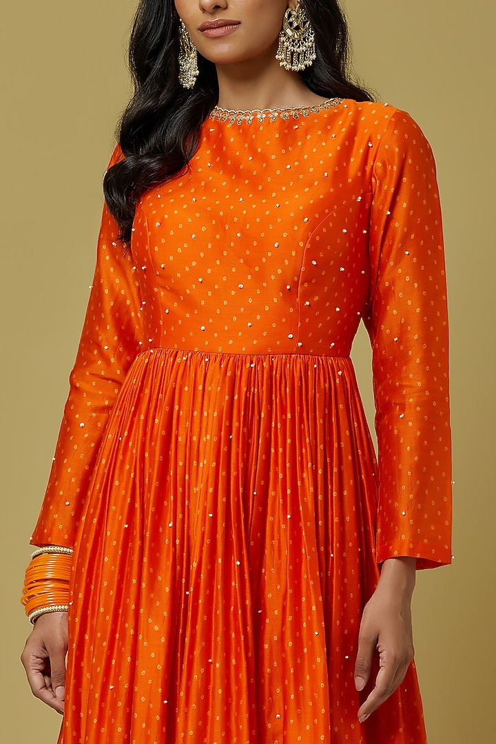 Orange Chanderi Party Wear Gown by Ikshita Choudhary at Pernia's Pop Up Shop