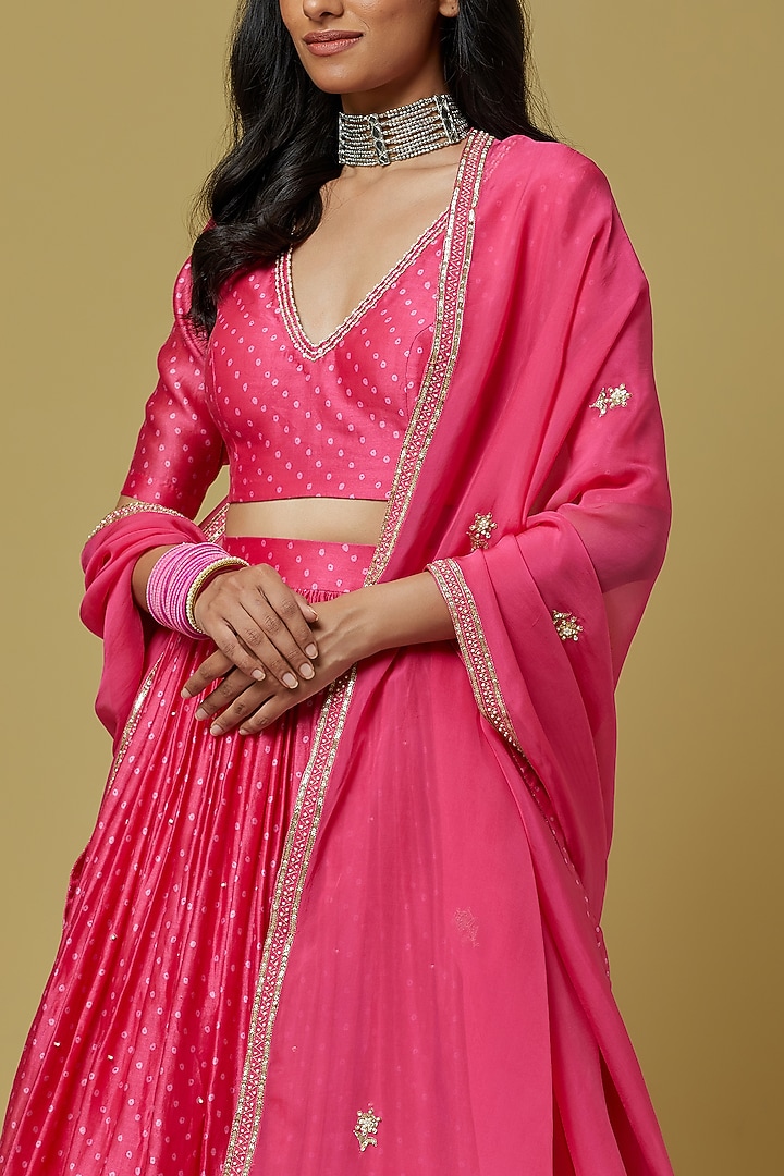 Pink Chanderi Lehenga Set by Ikshita Choudhary at Pernia's Pop Up Shop