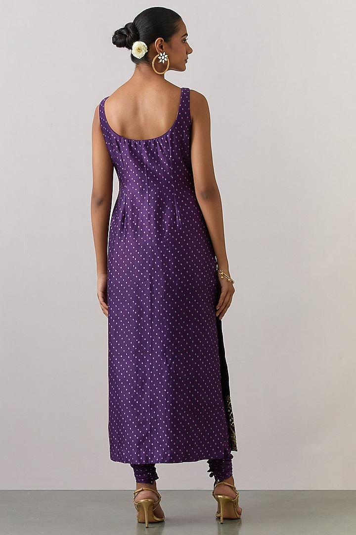 Purple Chanderi Printed & Embroidered Kurta Set by Ikshita Choudhary at Pernia's Pop Up Shop
