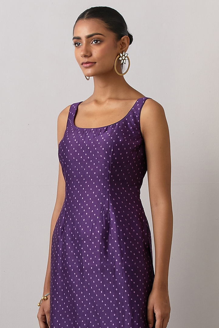 Purple Chanderi Printed & Embroidered Kurta Set by Ikshita Choudhary at Pernia's Pop Up Shop