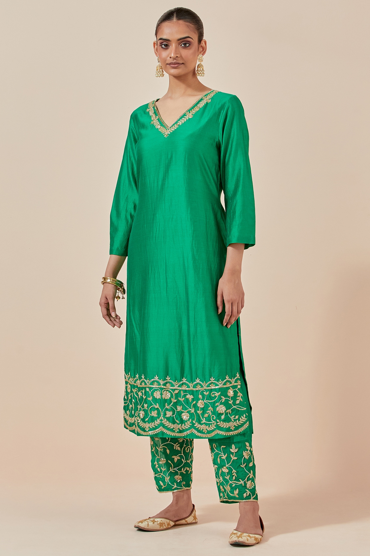 Green Color Long Anarkali Kurti Casual Wear Cotton Printed Kurtis  Lady  India