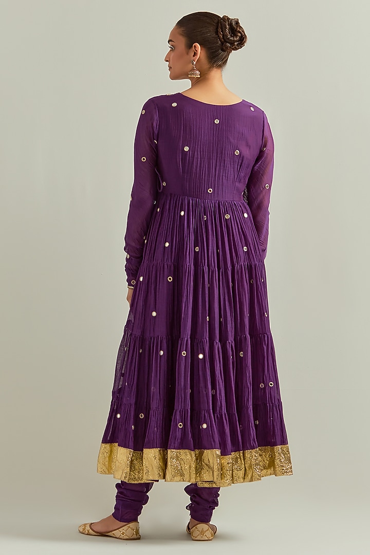 Purple Chanderi Hand Embroidered Party Wear Anarkali Set by Ikshita Choudhary at Pernia's Pop Up Shop