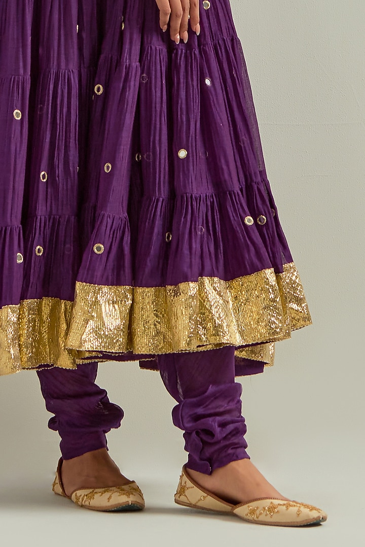 Purple Chanderi Hand Embroidered Party Wear Anarkali Set by Ikshita Choudhary at Pernia's Pop Up Shop