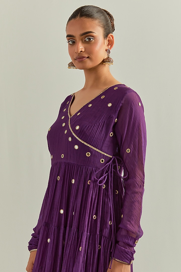 Purple Chanderi Hand Embroidered Party Wear Anarkali Set by Ikshita Choudhary at Pernia's Pop Up Shop