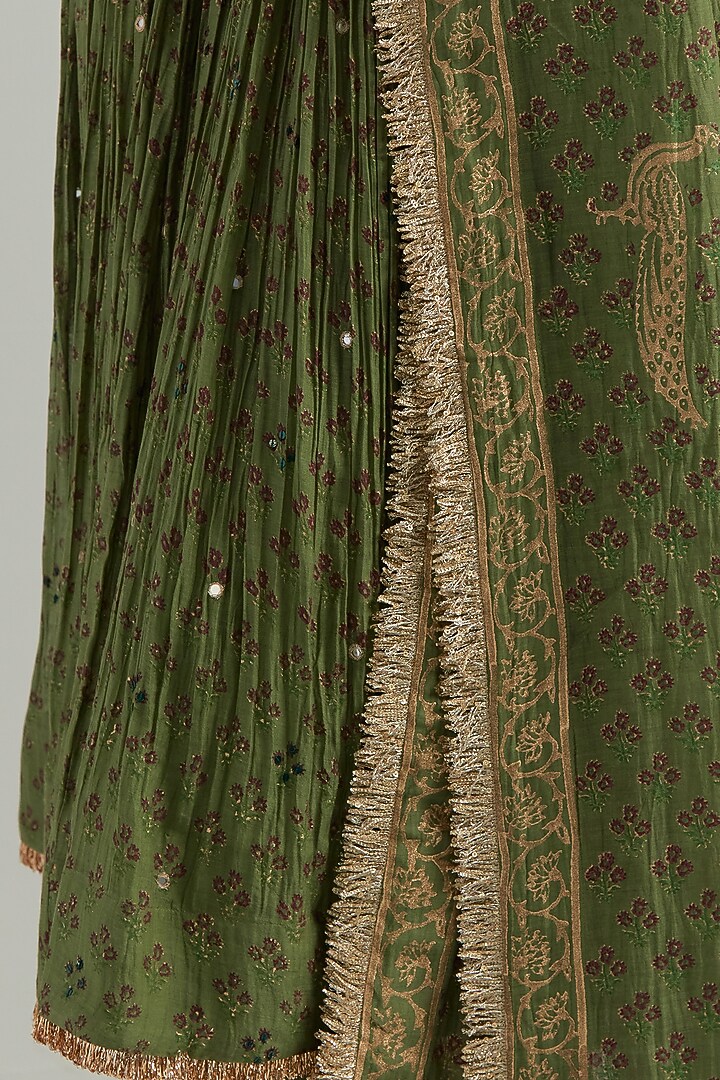 Forest Green Chanderi Block Printed & Hand Embroidered Party Wear Anarkali Set by Ikshita Choudhary at Pernia's Pop Up Shop