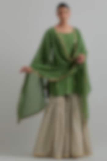 Green Cambric Cotton Block Printed Gharara Set by Ikshita Choudhary at Pernia's Pop Up Shop