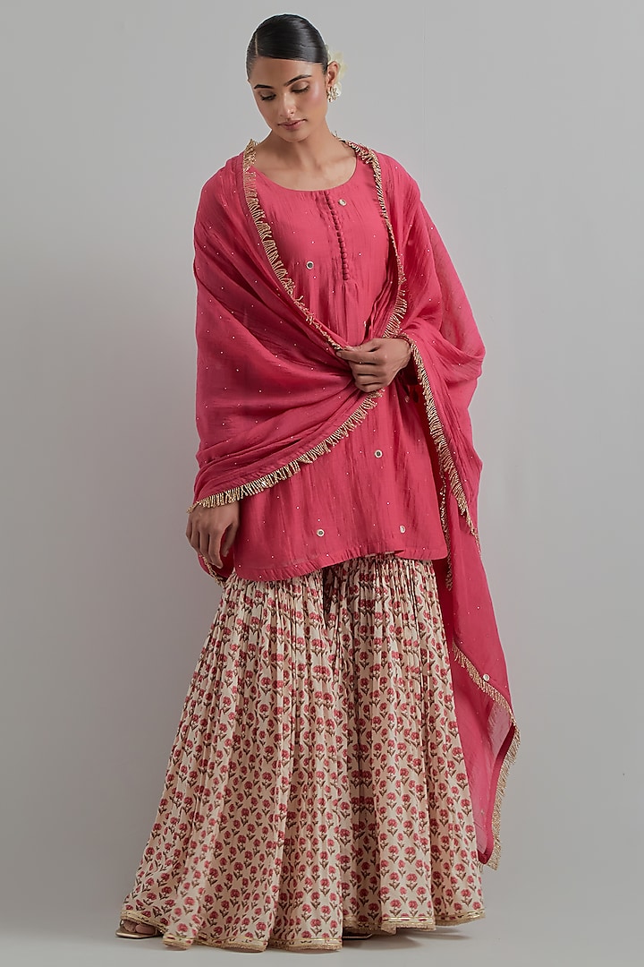 Pink Cambric Cotton Block Printed Gharara Set by Ikshita Choudhary at Pernia's Pop Up Shop