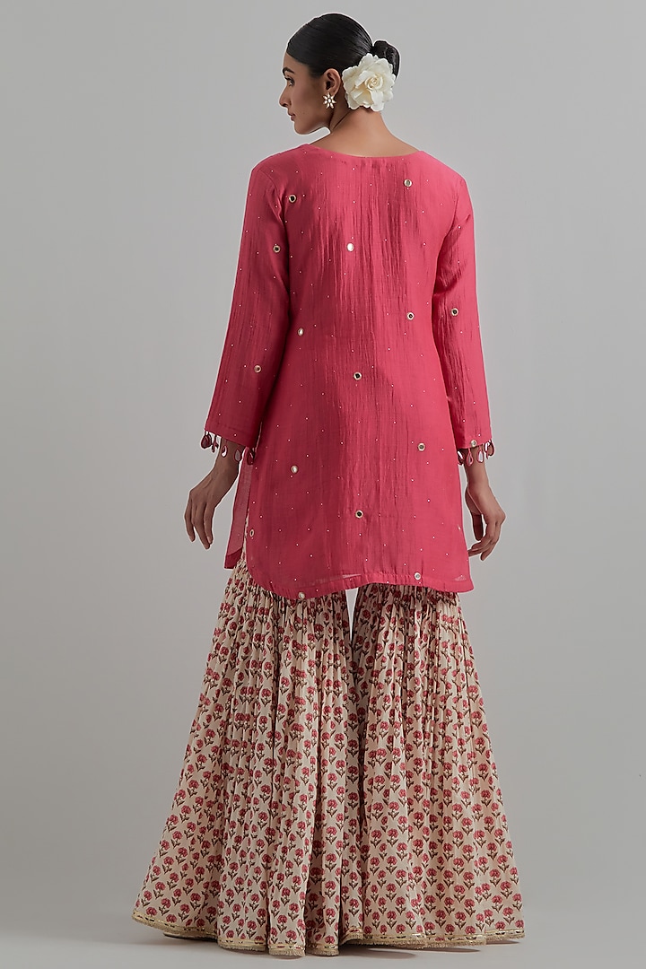 Pink Cambric Cotton Block Printed Gharara Set by Ikshita Choudhary at Pernia's Pop Up Shop