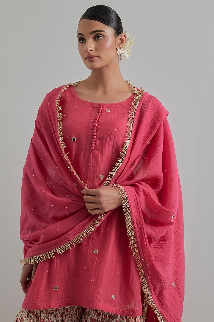 Pink Cambric Cotton Block Printed Gharara Set by Ikshita Choudhary at Pernia's Pop Up Shop