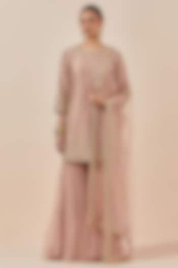 Dust Pink Net Gharara Set by Ikshita Choudhary at Pernia's Pop Up Shop