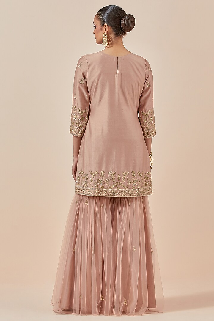 Dust Pink Net Gharara Set by Ikshita Choudhary at Pernia's Pop Up Shop
