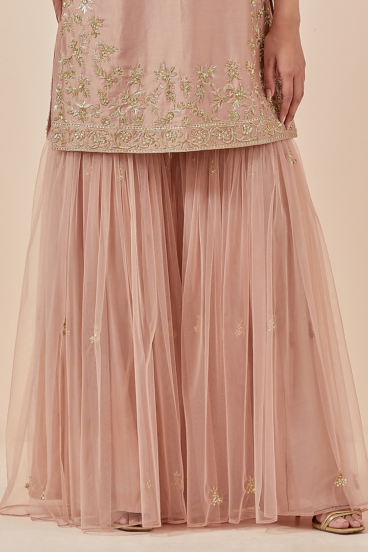Dust Pink Net Gharara Set by Ikshita Choudhary at Pernia's Pop Up Shop