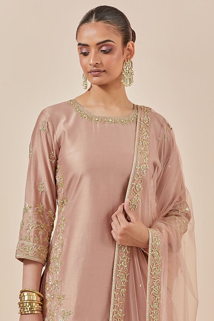 Dust Pink Net Gharara Set by Ikshita Choudhary at Pernia's Pop Up Shop