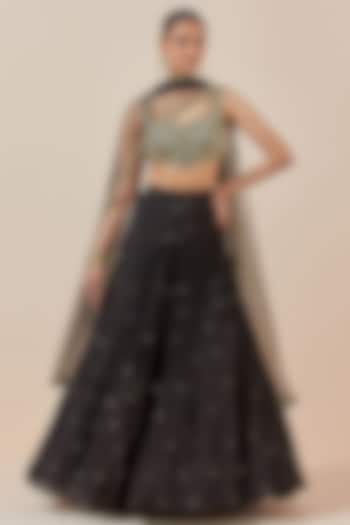 Black Crepe Wedding Lehenga Set by Ikshita Choudhary at Pernia's Pop Up Shop