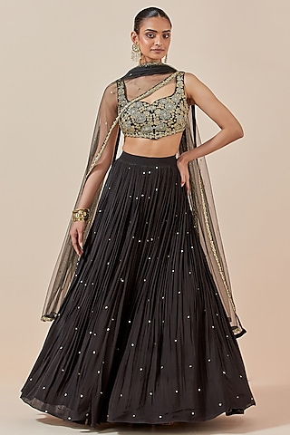 Black Crepe Lehenga Set by Ikshita Choudhary