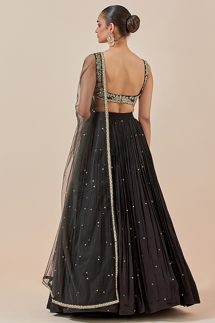 Black Crepe Wedding Lehenga Set by Ikshita Choudhary at Pernia's Pop Up Shop