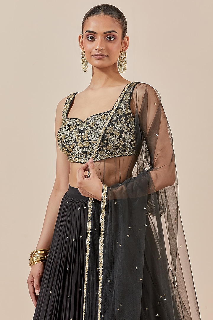 Black Crepe Wedding Lehenga Set by Ikshita Choudhary at Pernia's Pop Up Shop