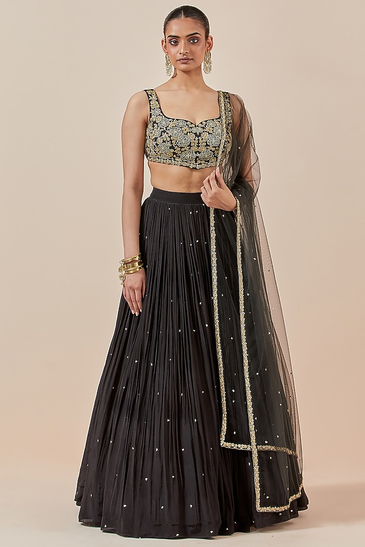 Black Crepe Wedding Lehenga Set by Ikshita Choudhary at Pernia's Pop Up Shop