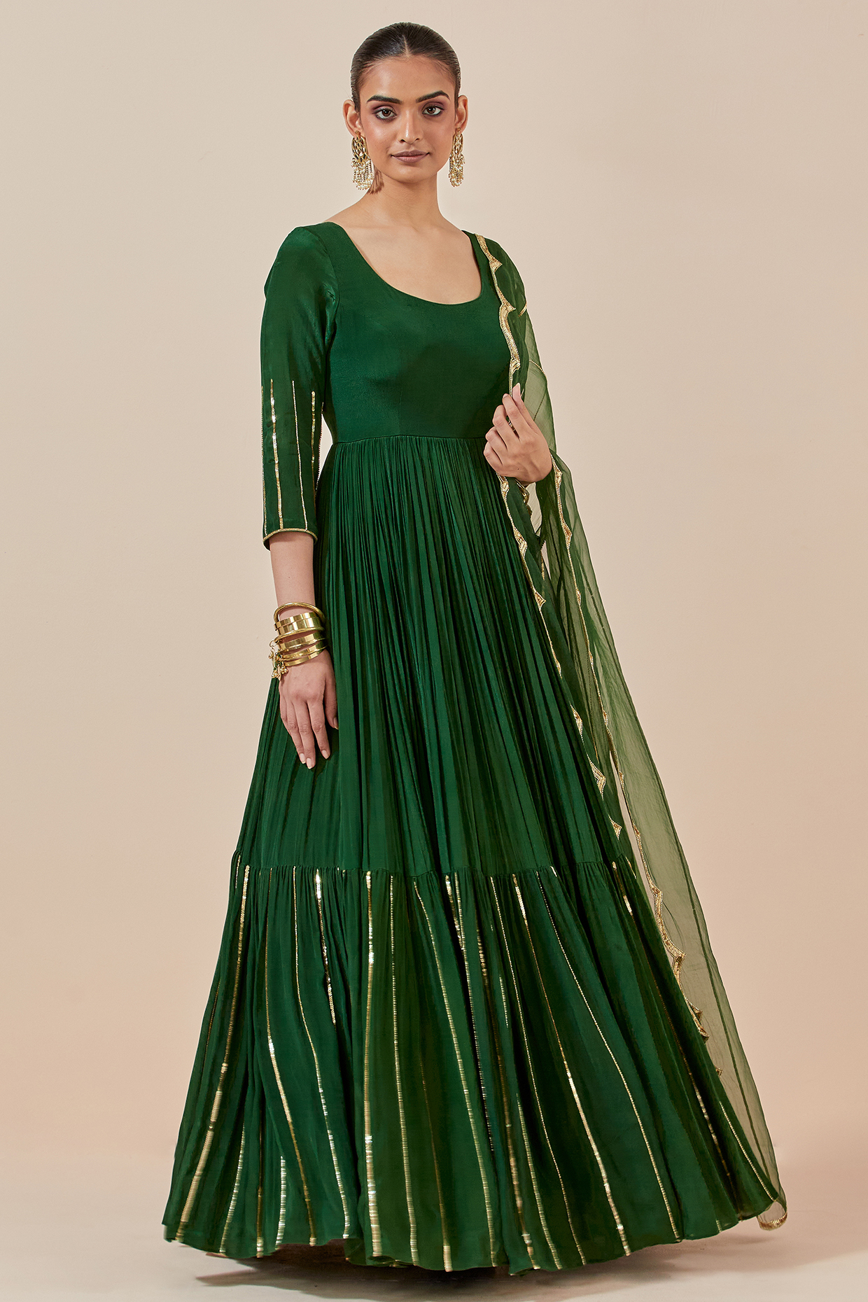 Green Crepe Embroidered Party Wear Anarkali Set by Ikshita Choudhary at Pernia's Pop Up Shop