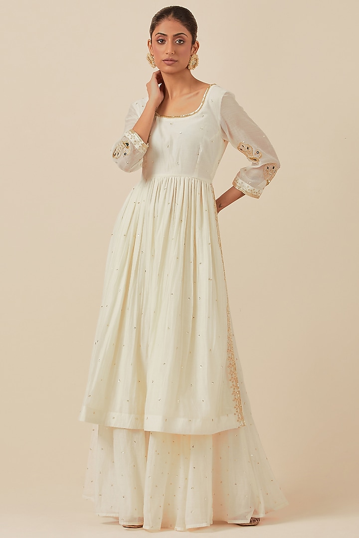 White Chanderi Party Wear Sharara Set by Ikshita Choudhary at Pernia's Pop Up Shop