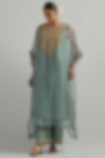 Sky Blue Organza Hand Embroidered Kaftan Set by Ikshita Choudhary at Pernia's Pop Up Shop