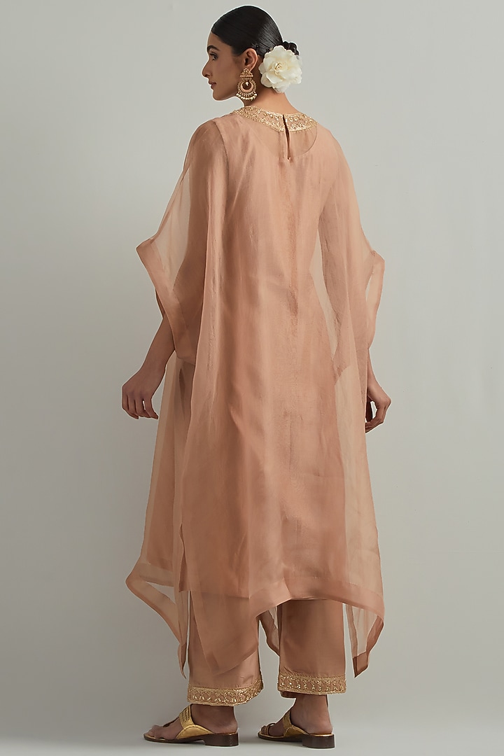 Dust Pink Organza Hand Embroidered Kaftan Set by Ikshita Choudhary at Pernia's Pop Up Shop