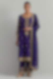 Purple Chanderi Hand Embroidered Kurta Set by Ikshita Choudhary