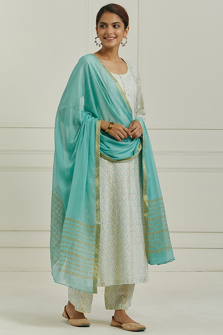 Turquoise Printed Kurta Set Design by Ikshita Choudhary at Pernia's Pop ...