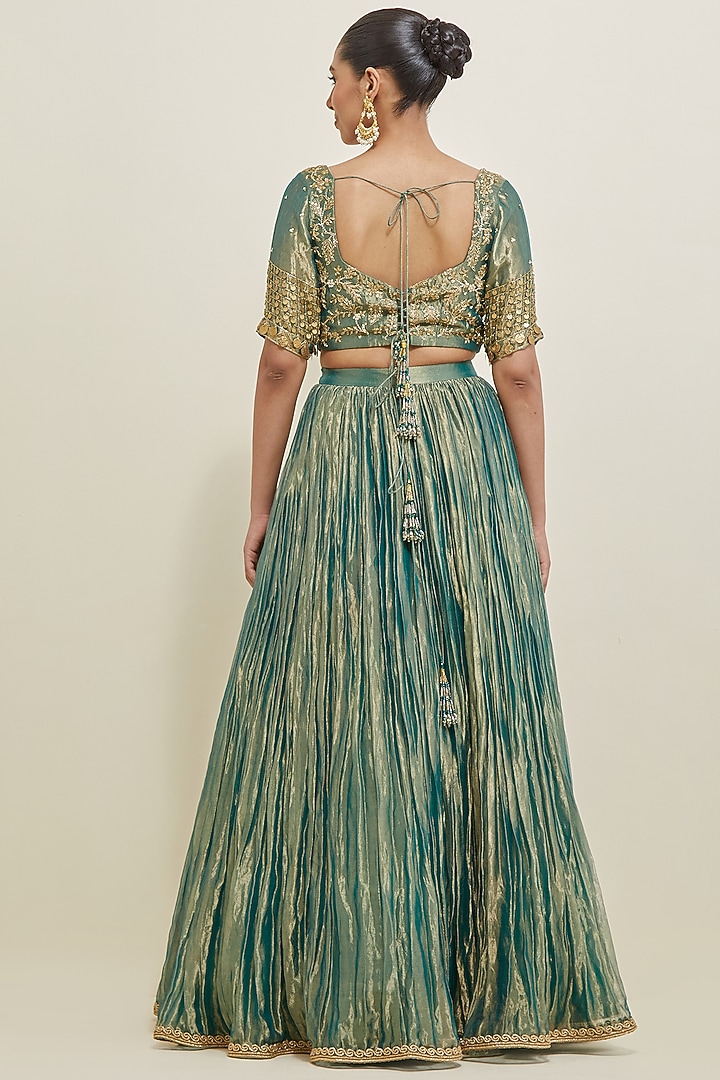 Sea Green Shimmer Organza Hand Embroidered Wedding Lehenga Set by Ikshita Choudhary at Pernia's Pop Up Shop