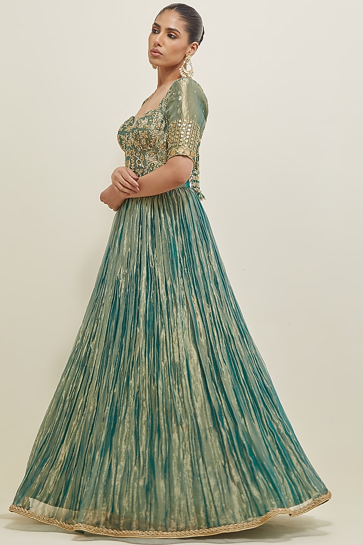 Sea Green Shimmer Organza Hand Embroidered Wedding Lehenga Set by Ikshita Choudhary at Pernia's Pop Up Shop