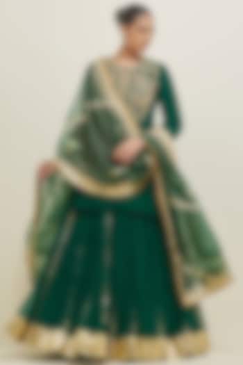 Forest Green Chanderi Hand Embroidered Wedding Lehenga Set by Ikshita Choudhary at Pernia's Pop Up Shop