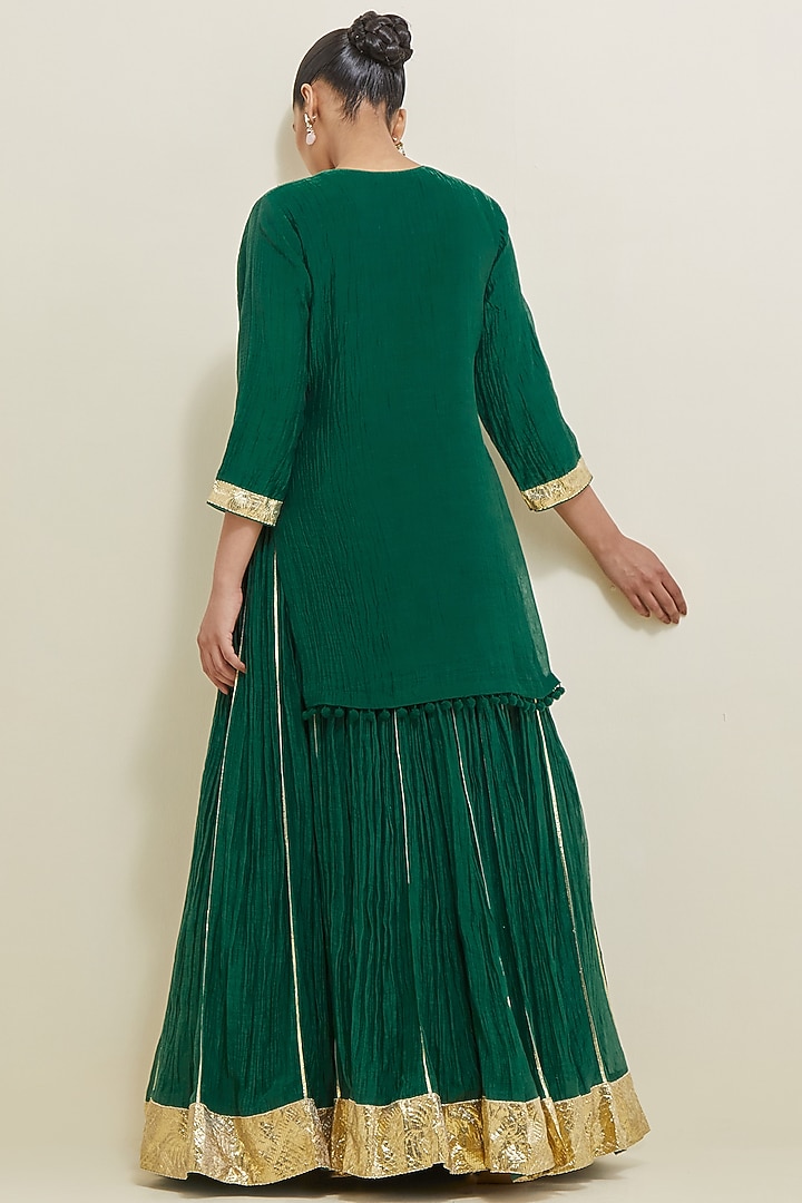 Forest Green Chanderi Hand Embroidered Wedding Lehenga Set by Ikshita Choudhary at Pernia's Pop Up Shop