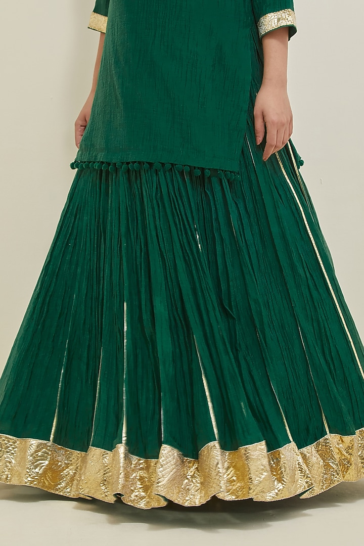 Forest Green Chanderi Hand Embroidered Wedding Lehenga Set by Ikshita Choudhary at Pernia's Pop Up Shop