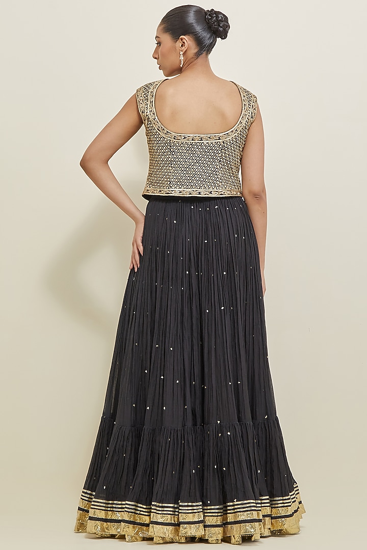 Black Chanderi Hand Embroidered Wedding Lehenga Set by Ikshita Choudhary at Pernia's Pop Up Shop