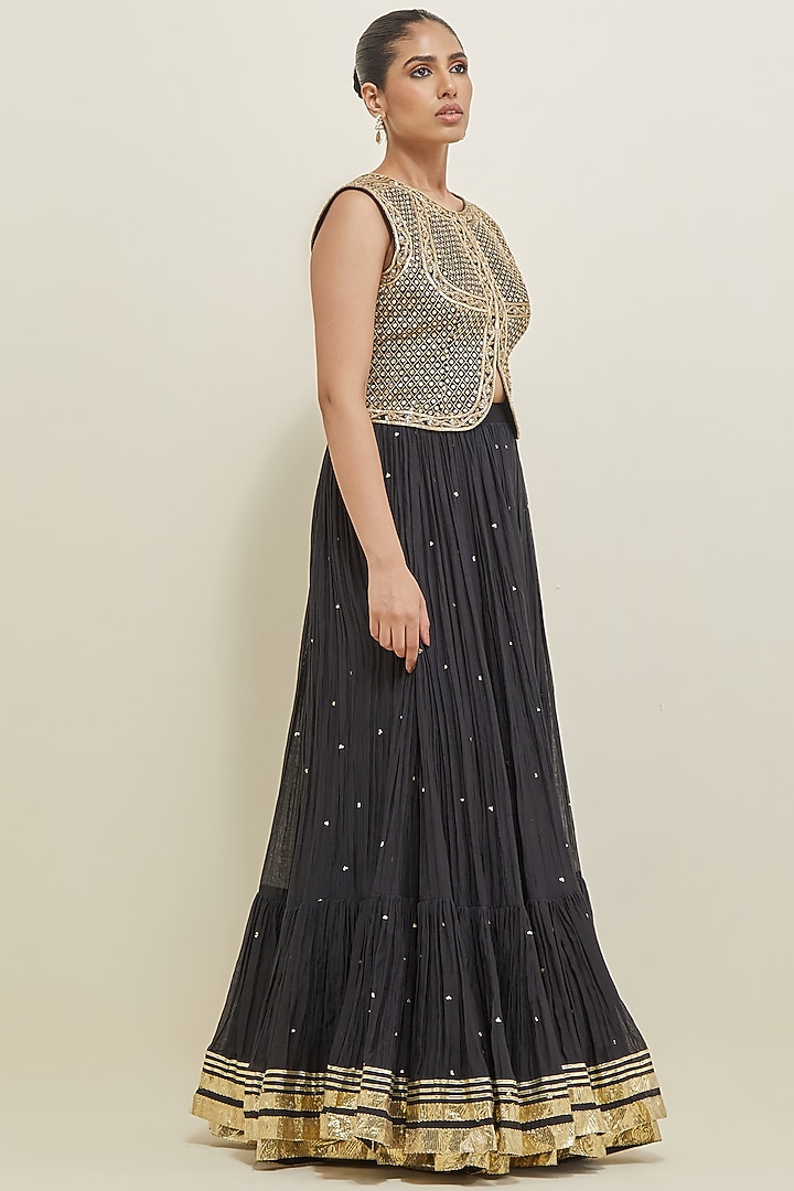Black Chanderi Hand Embroidered Wedding Lehenga Set by Ikshita Choudhary at Pernia's Pop Up Shop