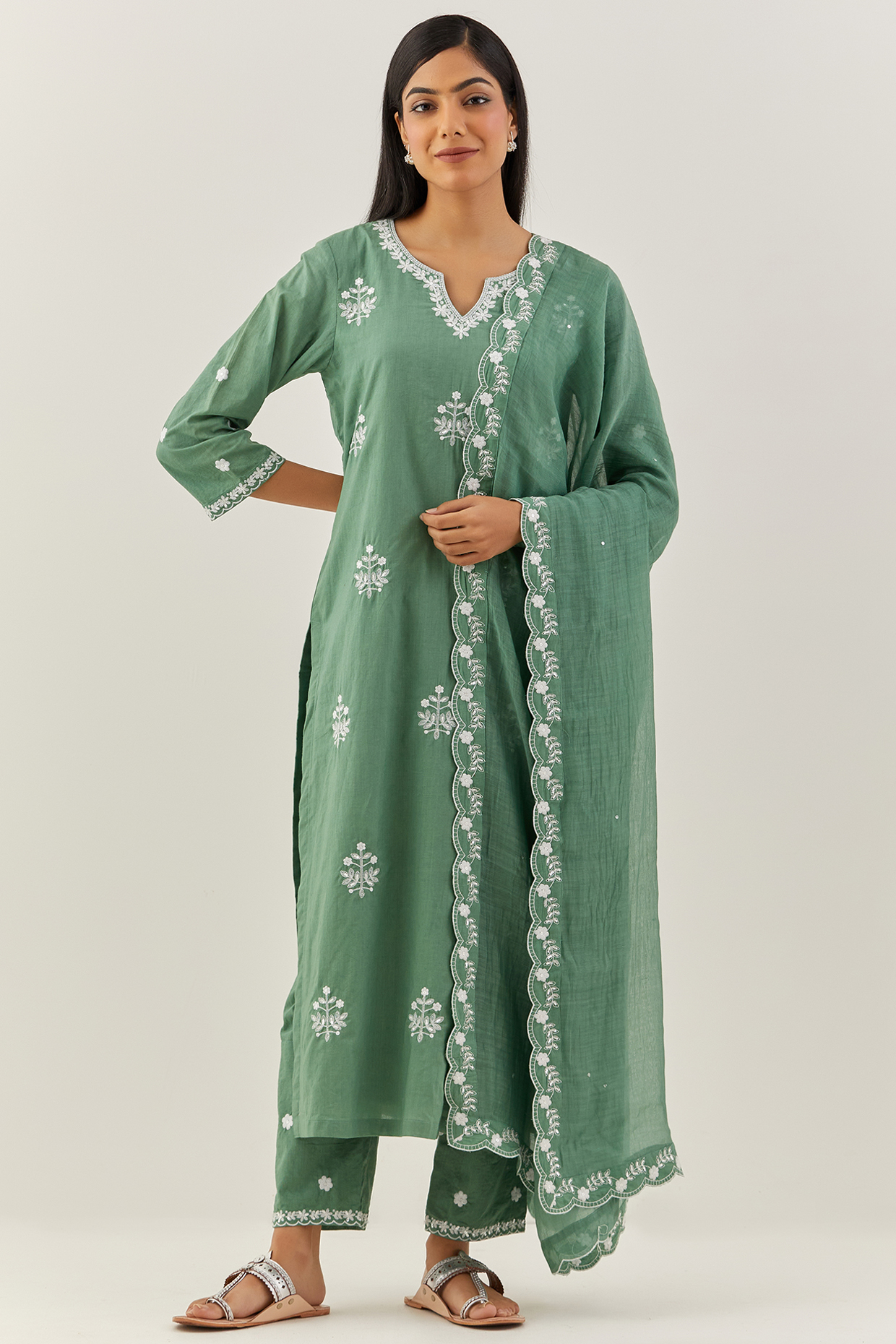 Green Embroidered Kurta Set by Ikshita Choudhary at Pernia's Pop Up Shop