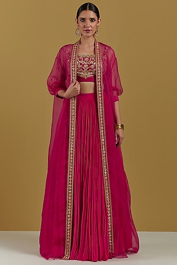 Magenta Organza Wedding Lehenga Set by Ikshita Choudhary at Pernia's Pop Up Shop