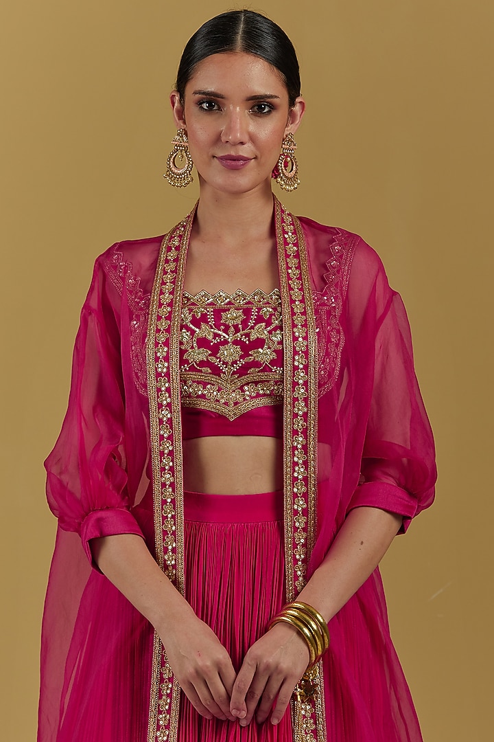 Magenta Organza Wedding Lehenga Set by Ikshita Choudhary at Pernia's Pop Up Shop