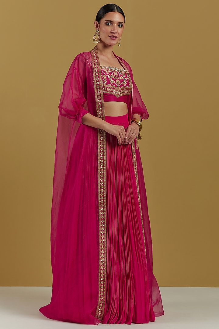 Magenta Organza Wedding Lehenga Set by Ikshita Choudhary at Pernia's Pop Up Shop