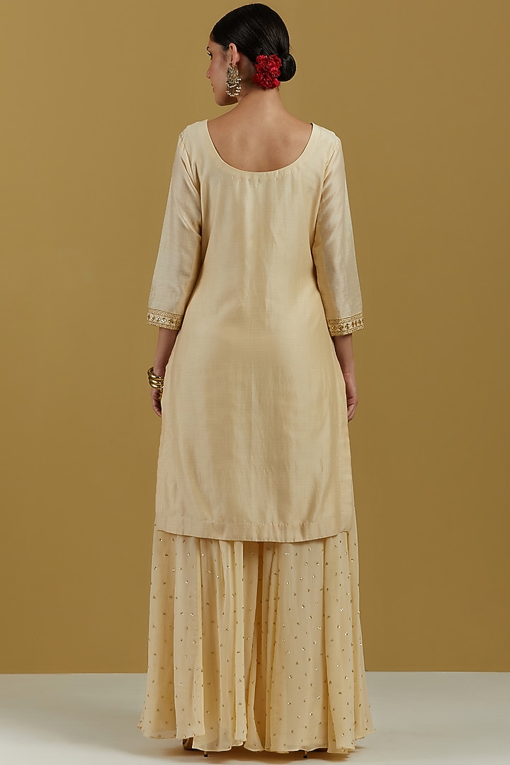 Beige Embroidered Party Wear Sharara Set by Ikshita Choudhary at Pernia's Pop Up Shop