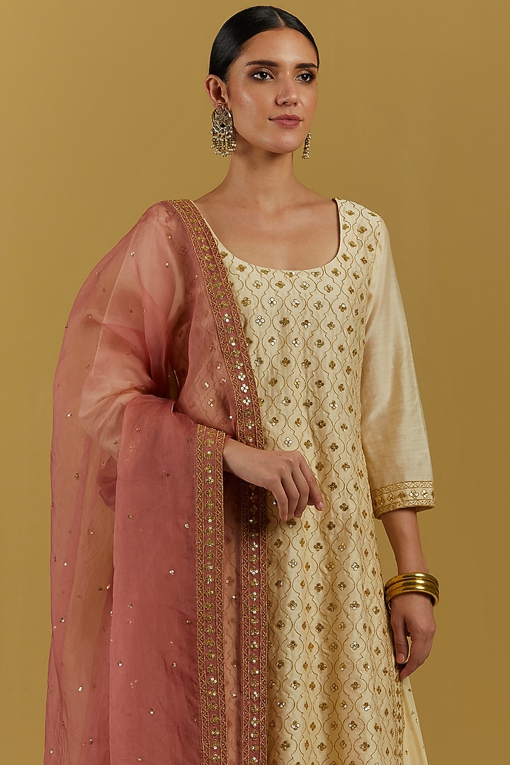 Beige Embroidered Party Wear Sharara Set by Ikshita Choudhary at Pernia's Pop Up Shop