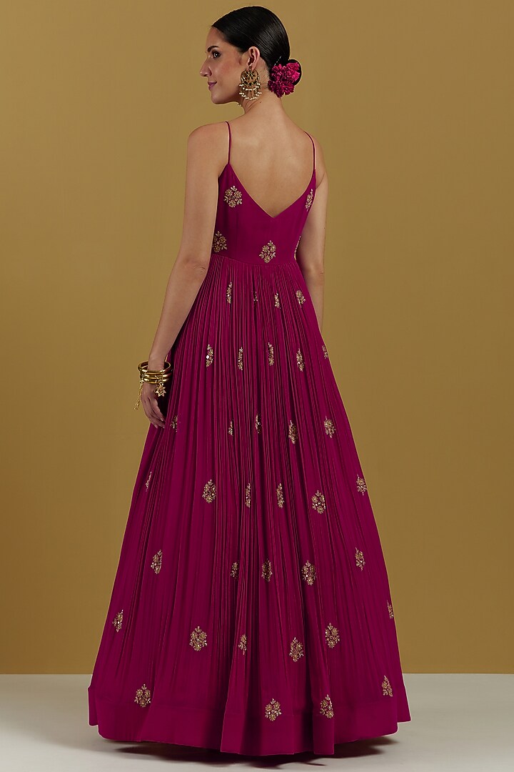 Magenta Embroidered Party Wear Anarkali Set by Ikshita Choudhary at Pernia's Pop Up Shop