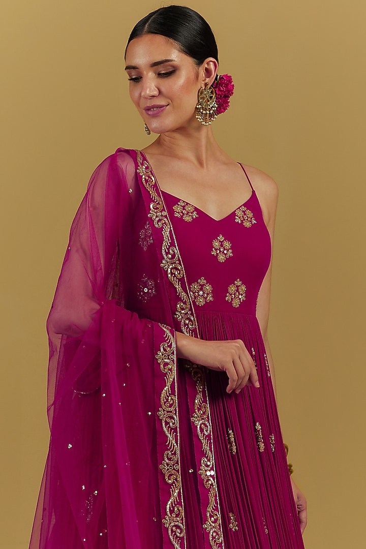 Magenta Embroidered Party Wear Anarkali Set by Ikshita Choudhary at Pernia's Pop Up Shop
