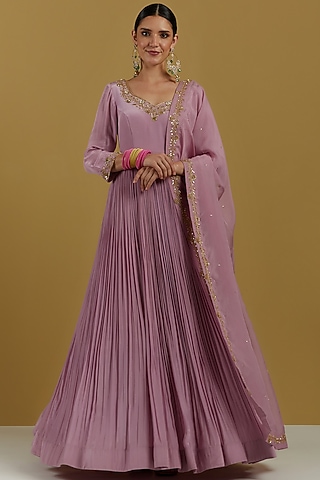 Lavender Embroidered Anarkali Set by Ikshita Choudhary