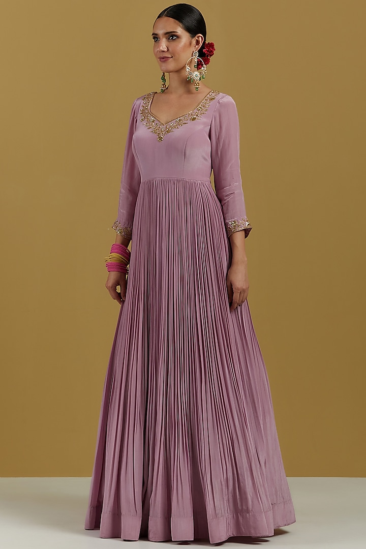 Lavender Embroidered Party Wear Anarkali Set by Ikshita Choudhary at Pernia's Pop Up Shop