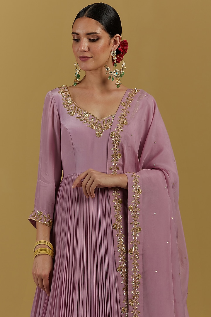 Lavender Embroidered Party Wear Anarkali Set by Ikshita Choudhary at Pernia's Pop Up Shop