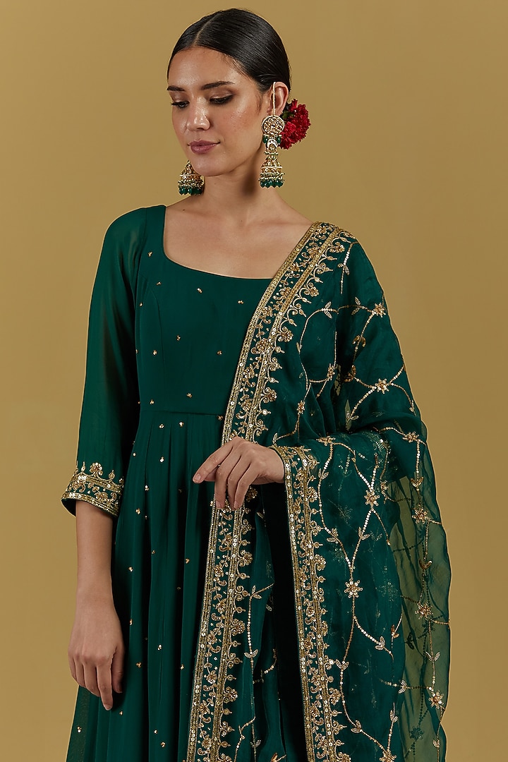 Green Embroidered Wedding Anarkali Set by Ikshita Choudhary at Pernia's Pop Up Shop