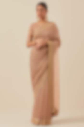 Nude Organza Hand Work Wedding Saree Set by Ikshita Choudhary at Pernia's Pop Up Shop